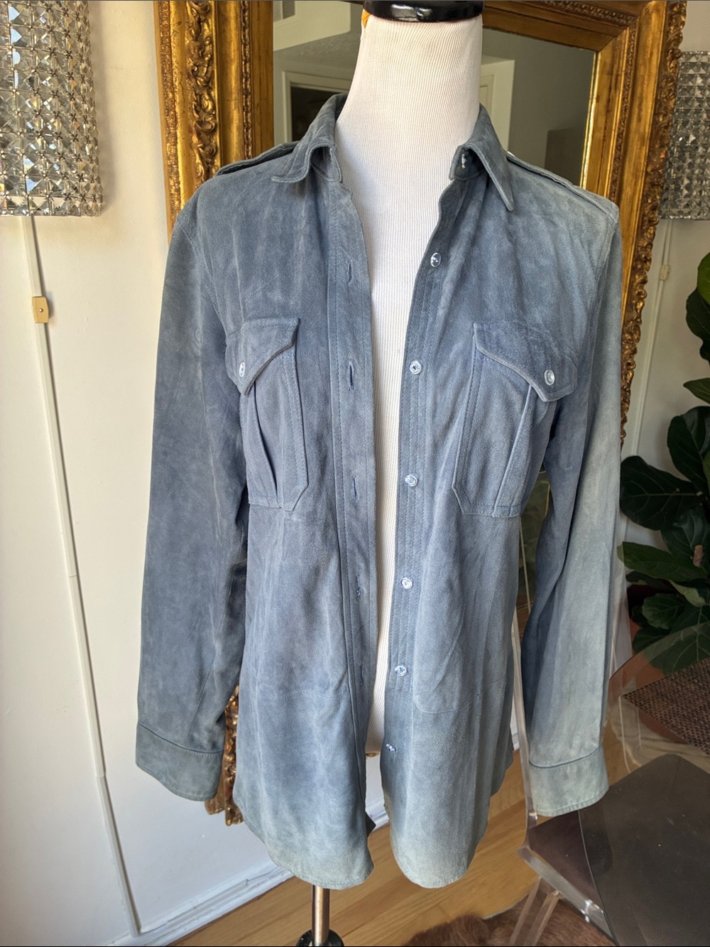 Equipment femme Suede Button-Front  Jacket - Slate Blue size small